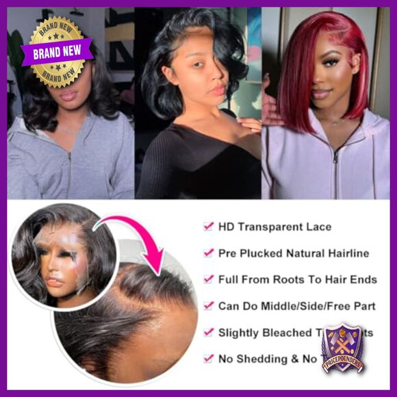 13x4 HD Lace Front Wig Human Hair 12 Inch Bob Body Wave 180 Density